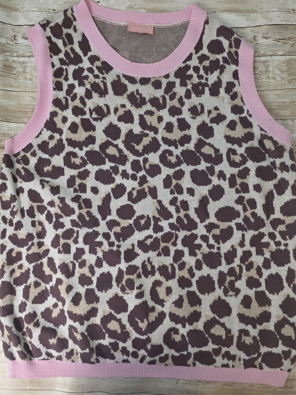 Leopard Print Knit Tank with Pink Trim